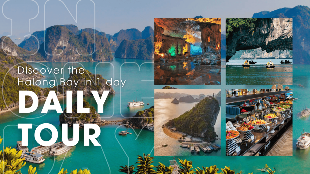 Guests enjoying kayaking, cave exploration, and sunset party on La Casta Daily Cruise in Halong Bay.