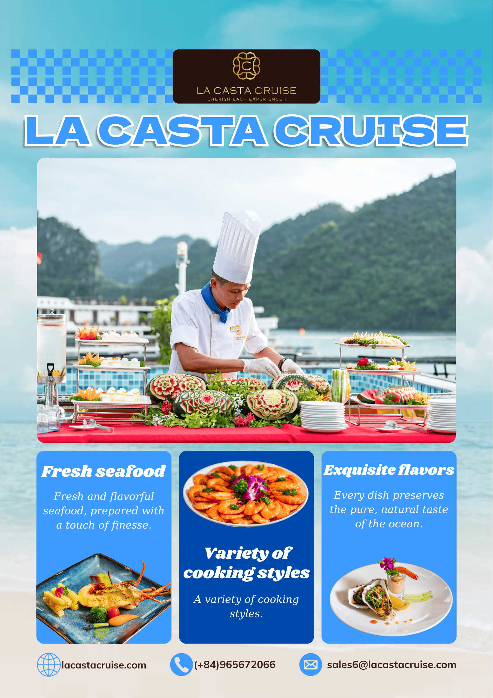 Fine dining experience aboard La Casta Cruise featuring fusion Ha Long Bay seafood dishes.