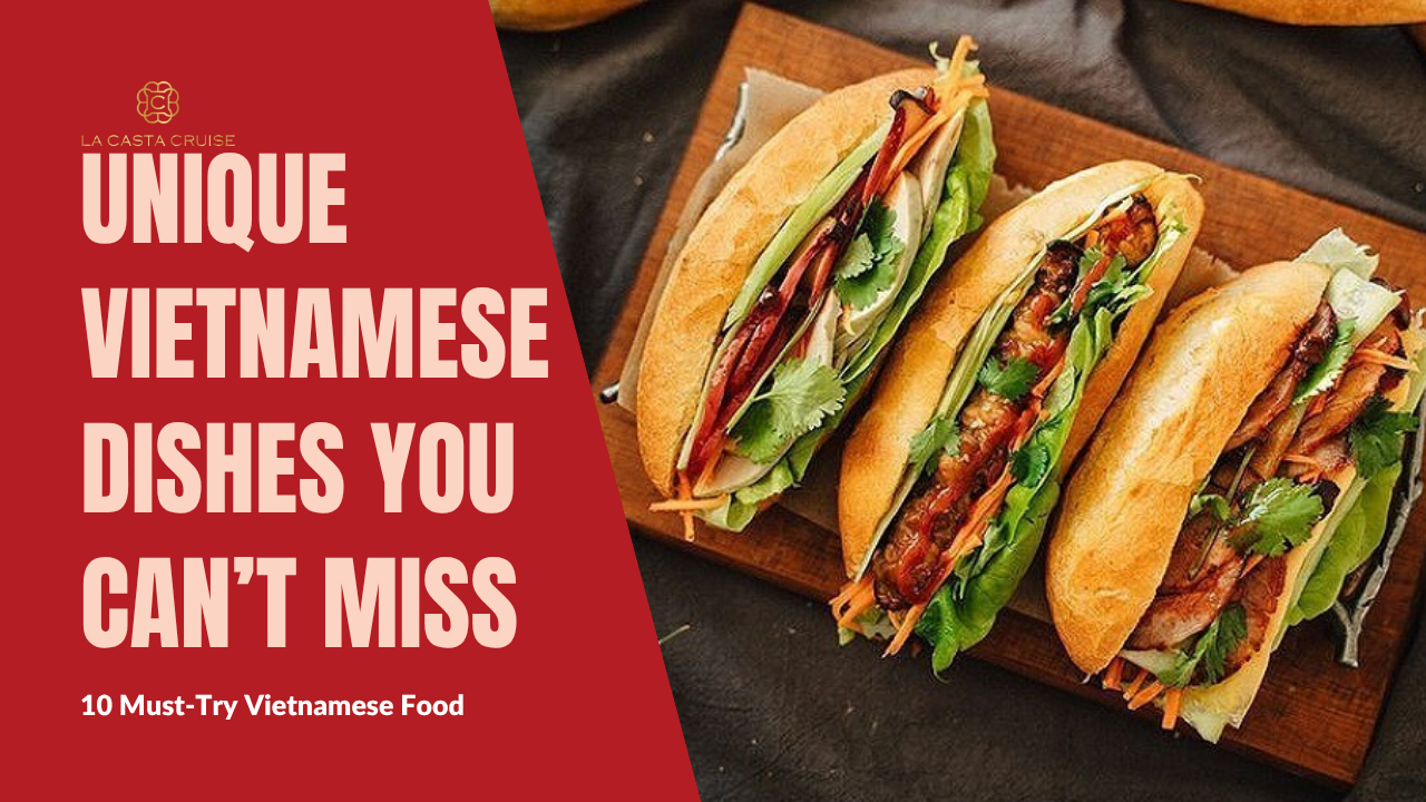 Vietnamese Banh Mi sandwich with pork, pate, and fresh vegetables