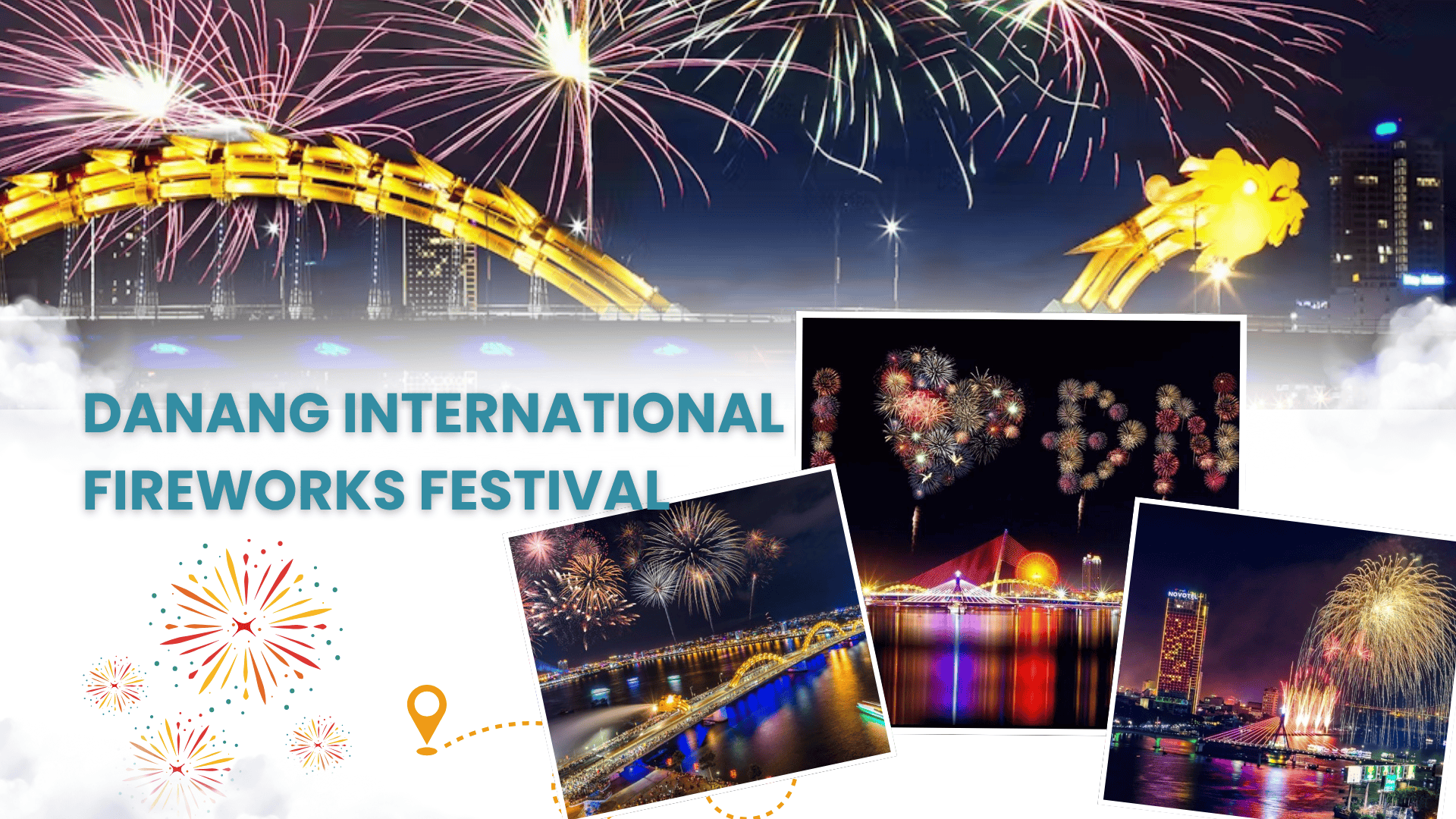 Spectacular fireworks over Han River at Da Nang International Fireworks Festival, a dazzling highlight of Vietnam festivals for tourists.