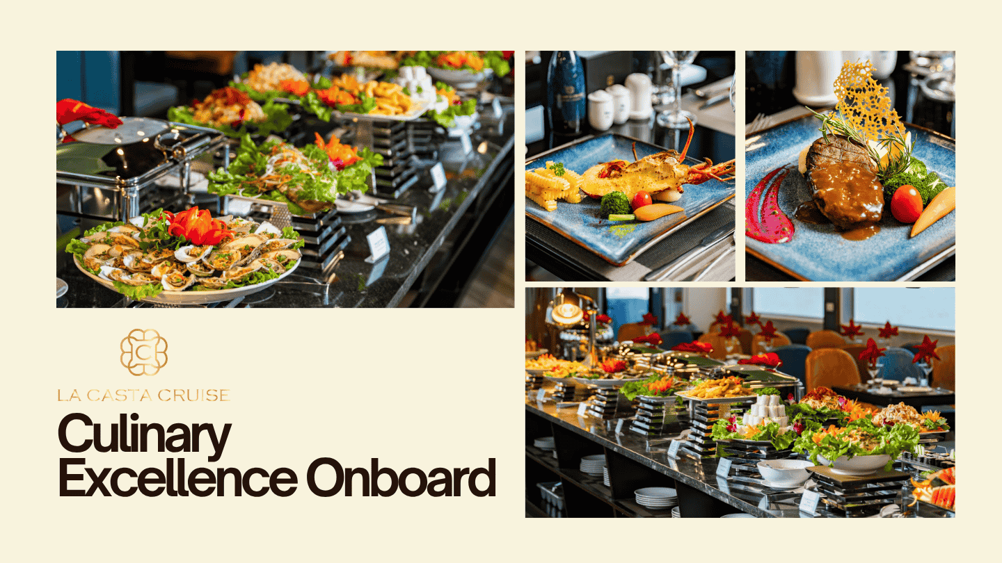 Fresh seafood buffet and traditional Vietnamese dishes served during a Lan Ha Bay luxury cruise 2 days 1 night.