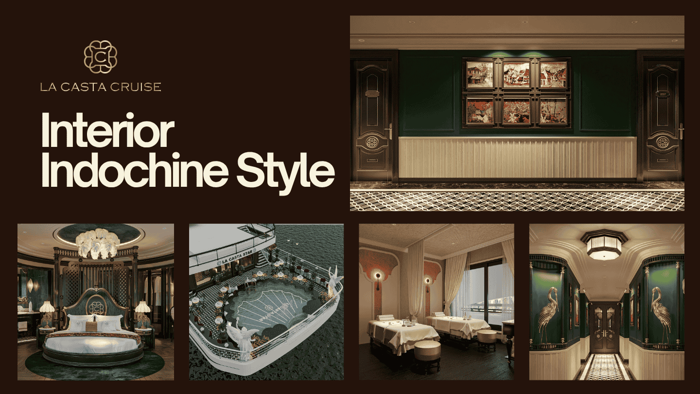 Indochine inspired interior design of the luxury lounge and cabins on La Casta Star Cruise