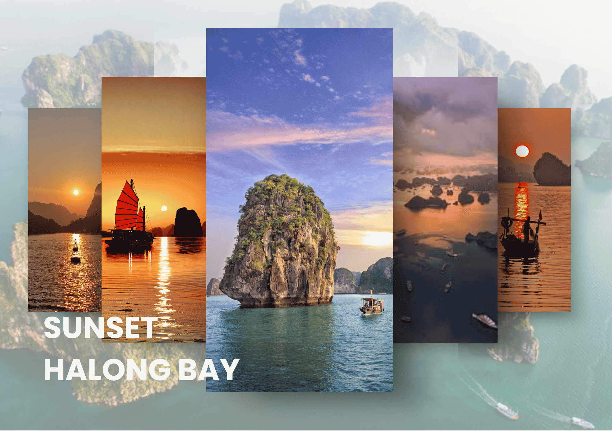 A magical sunset view from the private deck of a Ha Long Bay luxury cruise itinerary.